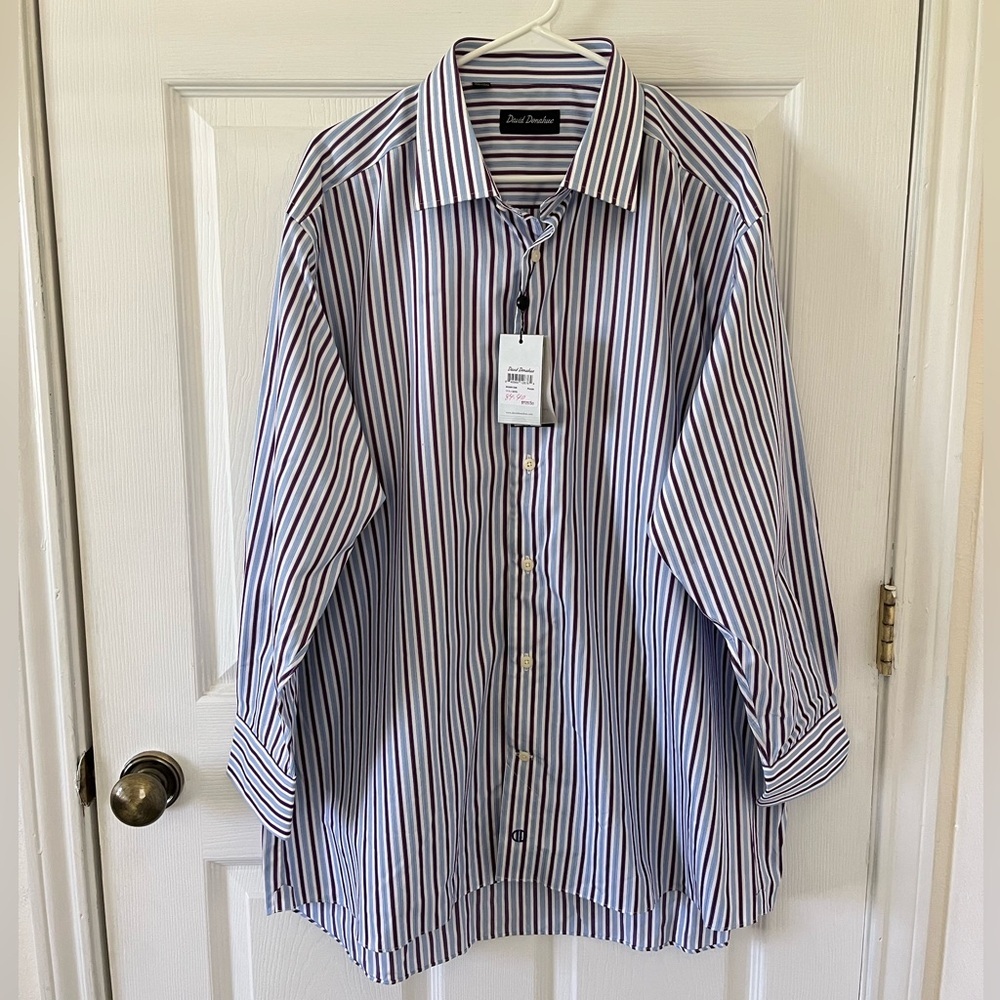 David Donahue Blue and Purple Striped Button Down Shirt